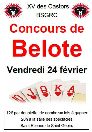 Concours de belote XV des CASTORS BSGRC vendredi 24 février