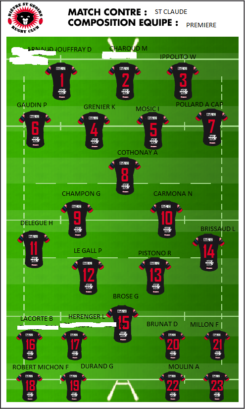 Dernière minute compo Bievre/St Claude équipe 1
